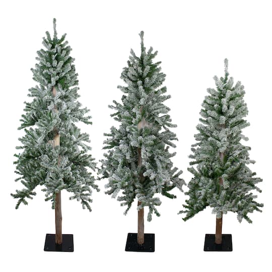 4Ft, 5Ft, & 6 Ft Unlit Slim Flocked Alpine Artificial Christmas Tree Set By Northlight in Green | Michaels®